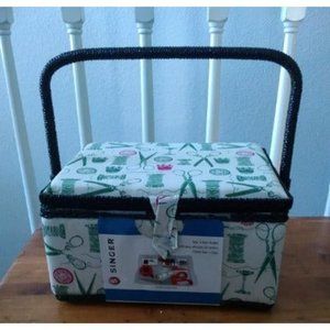 SINGER 07271 Basket with Sewing Notions Kit & Removable Tray-Vintage Spools, Tan